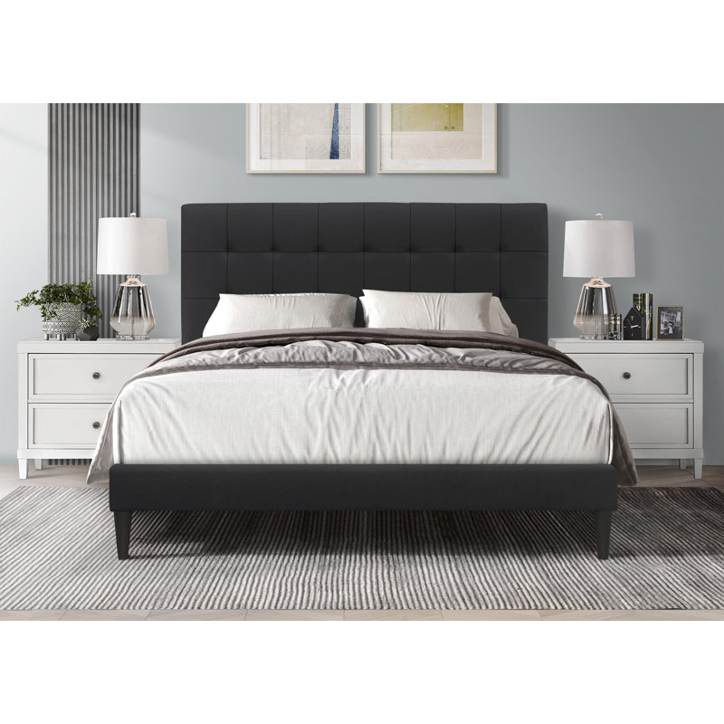 Artemiza Upholstered Platform Bed, Black, Queen