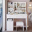 Table de meuble-lavabo de 41 po avec tiroir à gauche 41 po + tabouret rembourré, très grand miroir à DEL à commande tactile, interrupteur 3 couleurs, commode de rangement haute capacité multi-couches, convient aux grands espaces-824776520