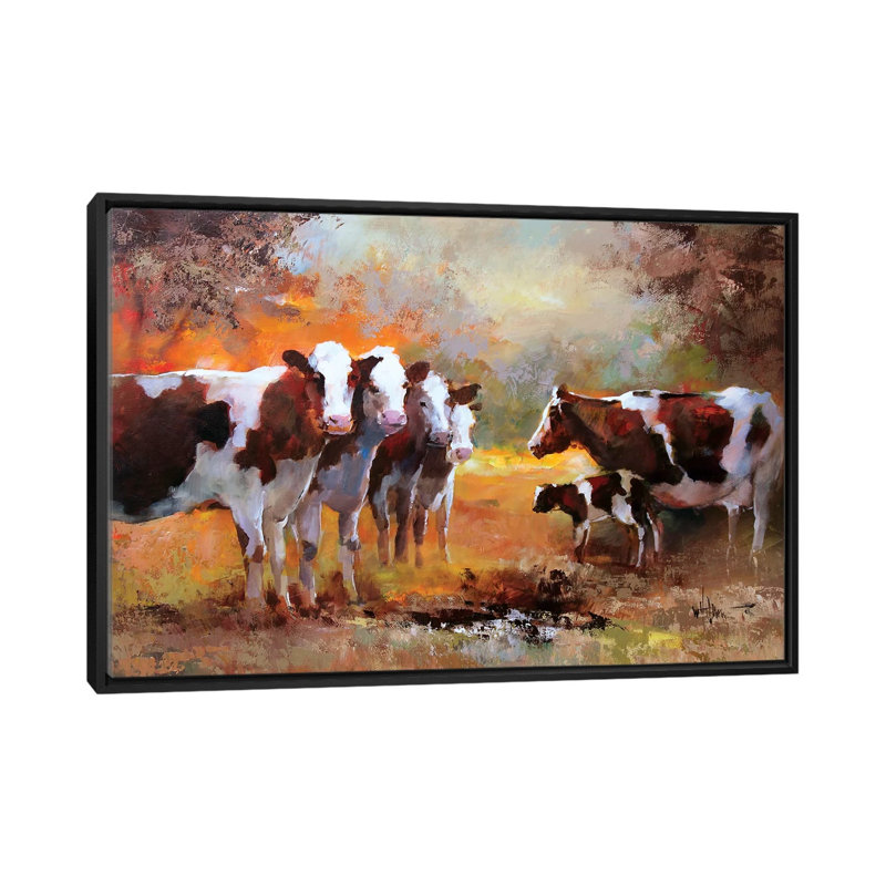 « veau », impression sur toile, H 18 po x l 26 po x P 1,5 po, Toile encadrée noire, Pas de tapis