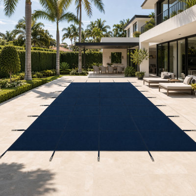 Couverture de sécurité pour piscine - couverture de piscine creusée de 20 pi x 40 pi, housse de sécurité robuste en maille triple pour l'hiver avec quincaillerie d'installation, housse de protection pour piscine bleue résistante aux rayons UV