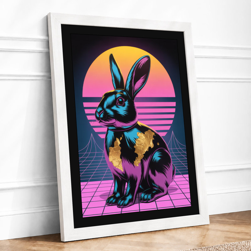 Iridescent Rabbit at Dusk Retro - Framed Print, A2 - 59.4 x 42.0 cm, White