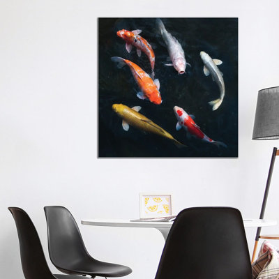 Colourful Koi Carps in a Garden Pond 1 Piece Wrapped Canvas Wall Art