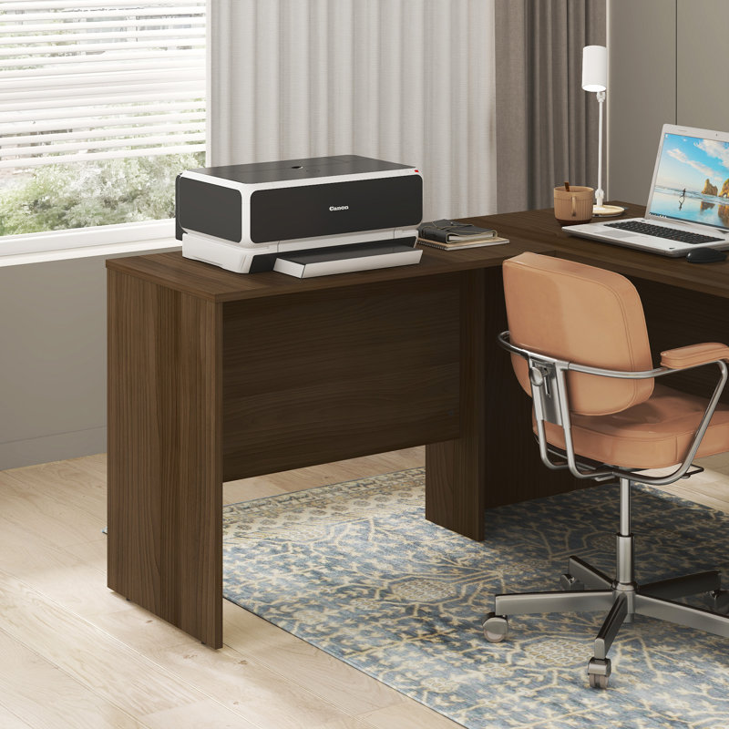 Retour de bureau Furinno ROGER, retour de bureau 35 po, retour réversible avec œillets pour cordon de bureau, pour bureau à domicile, bureau, noyer moderne