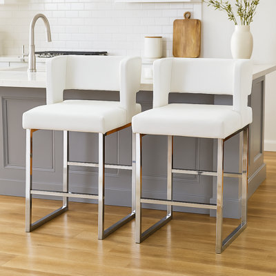 Faux Leather Upholstered Counter Bar Stool (Set of 2)