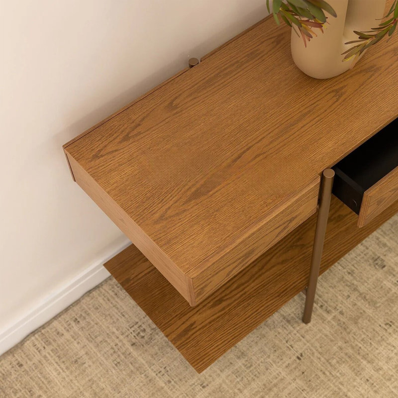 Console Mid-Century en bois de frêne, H 29,5 po x l 47,2 po x P 17,7 po