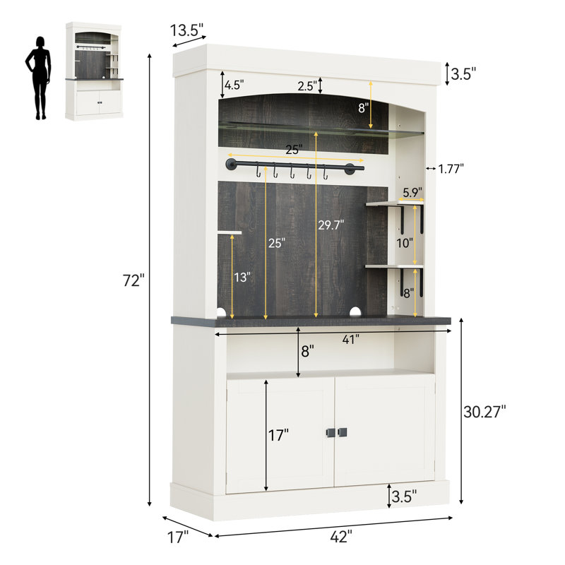 Coffee Bar Cabinet With Storage, 72" Buffet Cabinet With Led