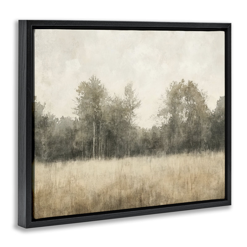 Cadre flottant neutre à l'aquarelle et aux bois, design par Mona Grace, H 17 po x l 21 po, Cadre flottant noir de jais