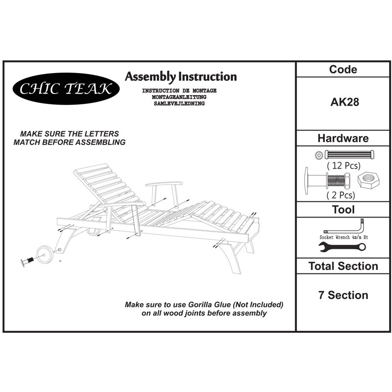 Bahama Reclining Teak Chaise Lounge