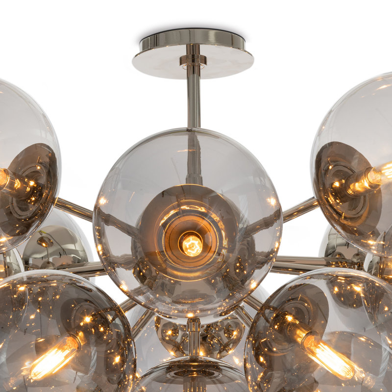 Shine 12 - Light Semi Flush Mount, Polished Nickel, Smoke Glass