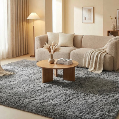Tapis doux à poils longs pour chambre de bébé, gris