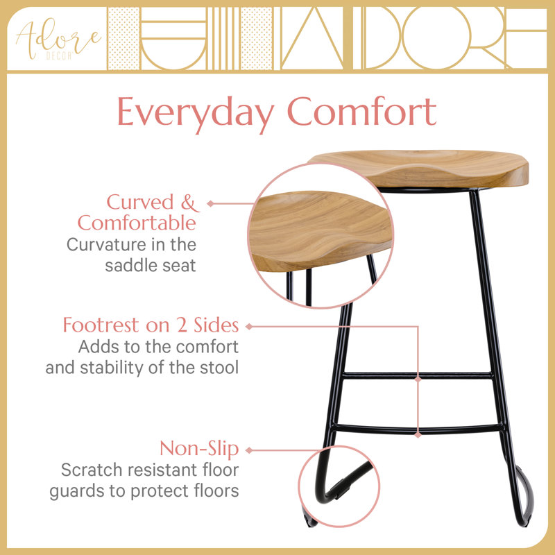Sleek Black 21.7" Backless Wood & Metal Counter Stool