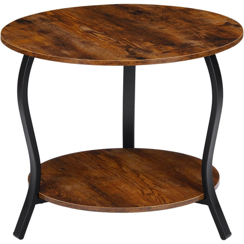 Small Round Coffee Table With Open Storage,23" 2-Tier Coffee Side Tables For Small Space, Accent Centre Table Circle Sofa End Table With Wooden Table Top For Living Room Bedroom