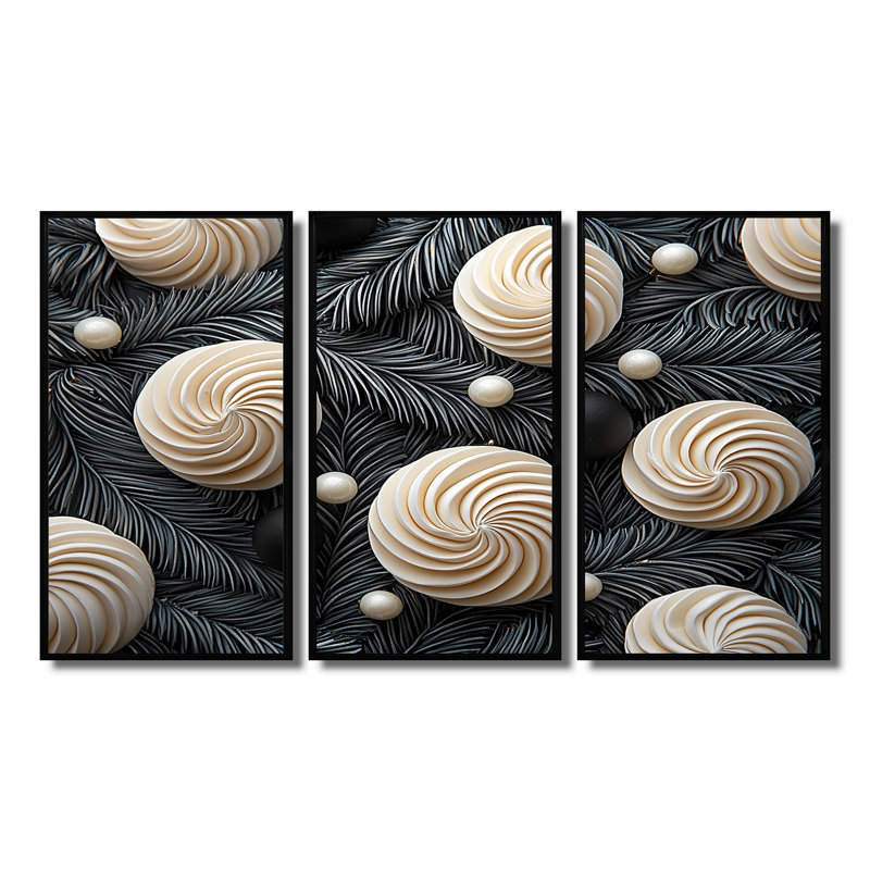 Ensemble de salon art mural blanc et noir, H 28 po x l 36 po x P 1 po, Toile avec cadre flottant noir