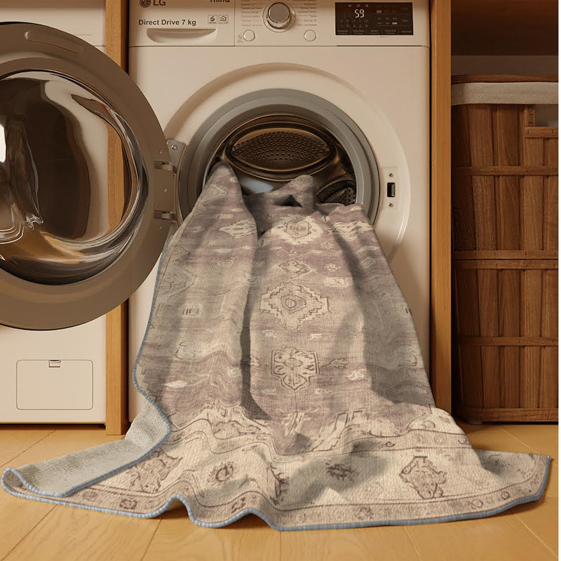 Tapis gris lavable à la machine, Rond 5 pi