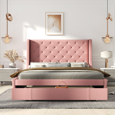 Darcy-Mae Upholstered Velvet Wingback Bed with Drawers