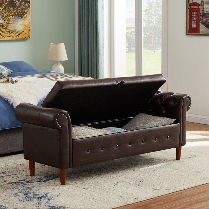 Banc de rangement en similicuir Destefanis, Brun