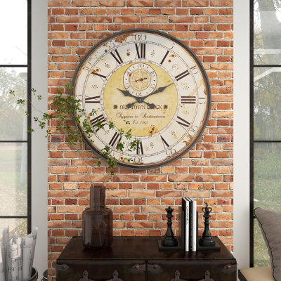 Wooden Distressed Vintage Style Decorative Wall Clock with Black Typography and Roman Numerals