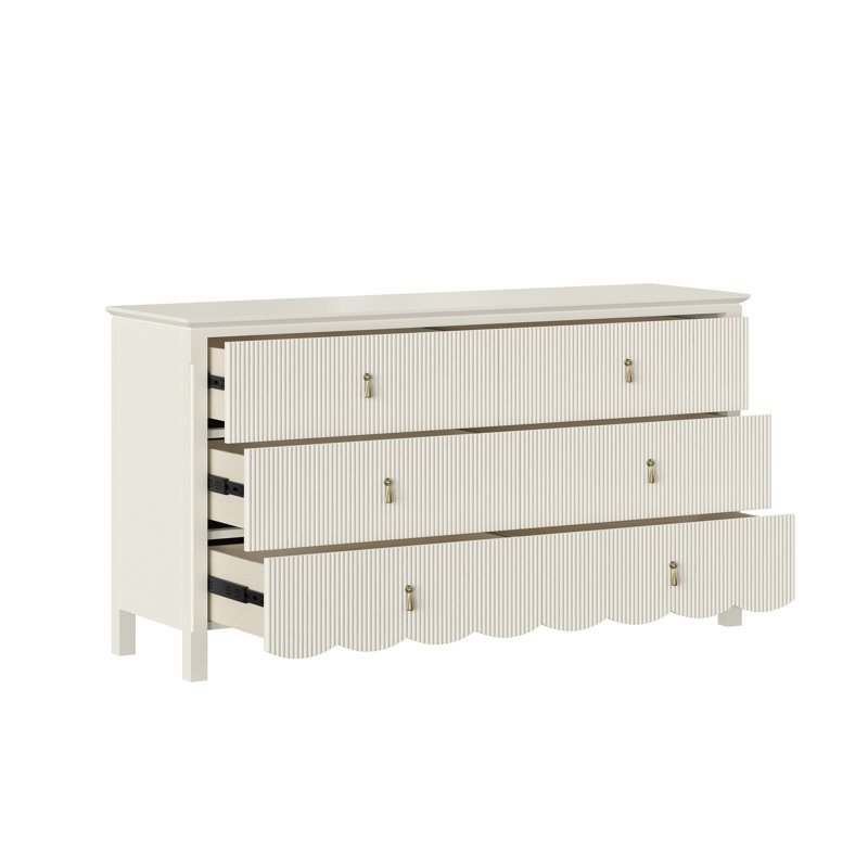 Sofia Wood 6 Drawer Reeded Dresser, Cream