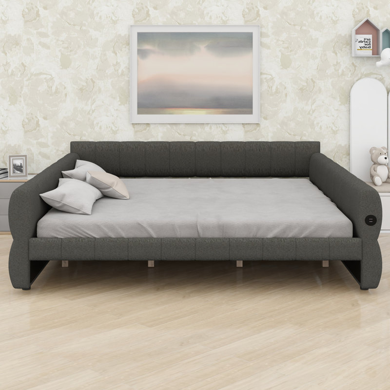 Modern Upholstered Platform Bed, Gray