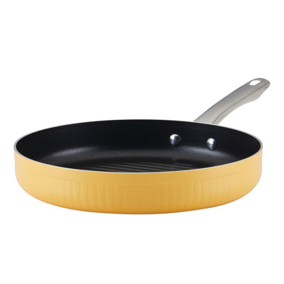Farberware Style Nonstick Cookware Deep Round Grill Pan / Griddle, 11.25 Inch - Yellow