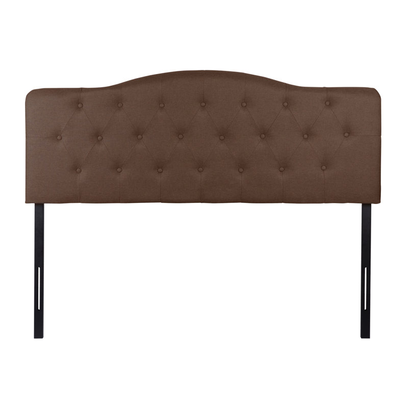 Button Tufted Upholstered Adjustable Full Size Headboard in Linen Fabric, Metal Legs, Espresso