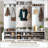 79”W Modern Hall Tree with 8 Cubbies, 7 Hooks, and Adjustable Shelf-1095018030