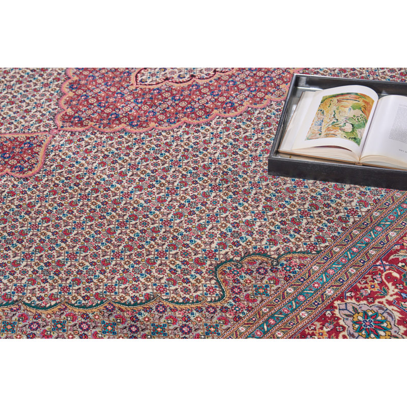 Hand-Knotted Red Floral Wool Rectangular Area Rug 9'3" x 12'2"