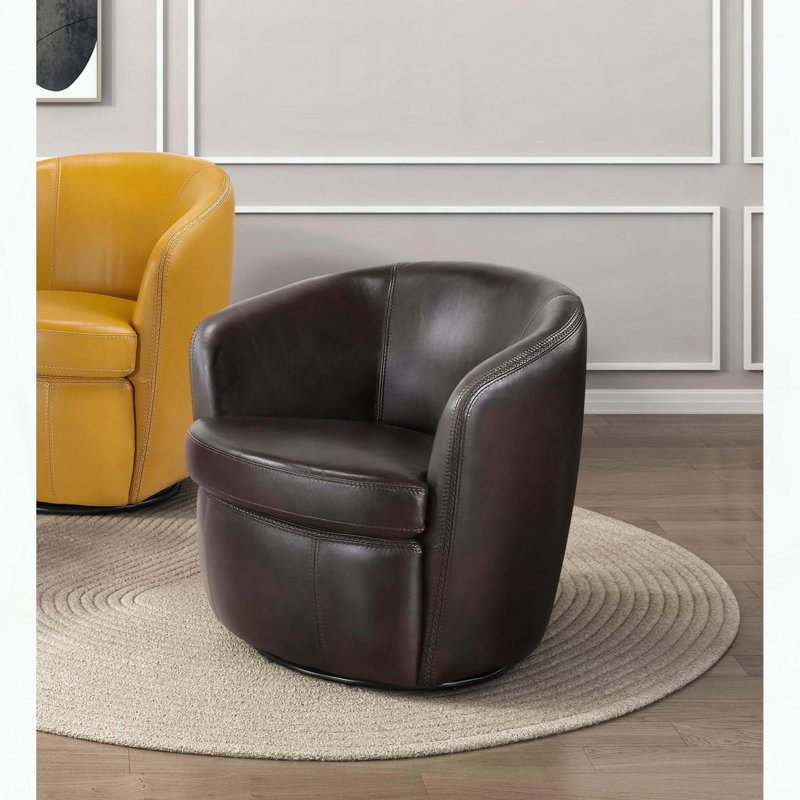 Fauteuil demi-tonneau pivotant en cuir à grain supérieur - bronze - sans assemblage, Bronze