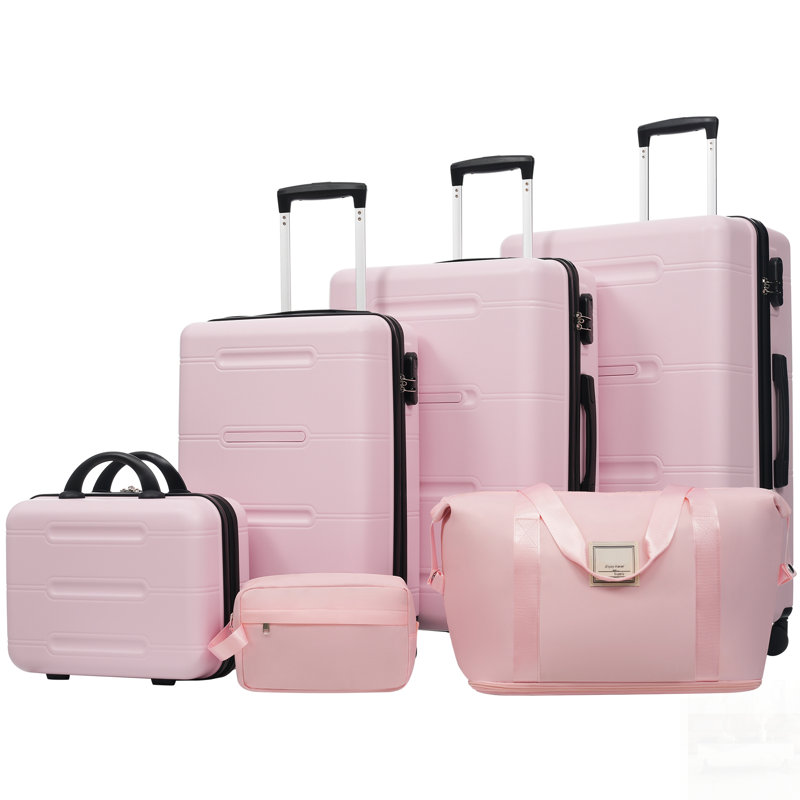 Ensemble de 6 valises légères à coque rigide avec roues pivotantes, verrouillage par mot de passe et plusieurs accessoires de voyage pour une organisation facile