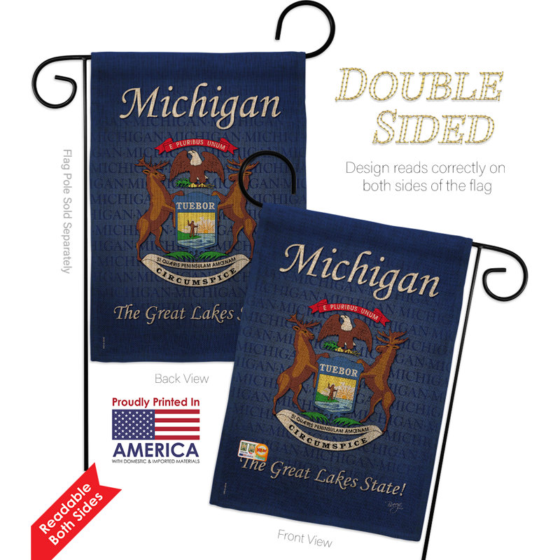Drapeau de jardin à 2 côtés 5 pi 5 po x 1 pi. en toile jute de l’état de michigan americana statements