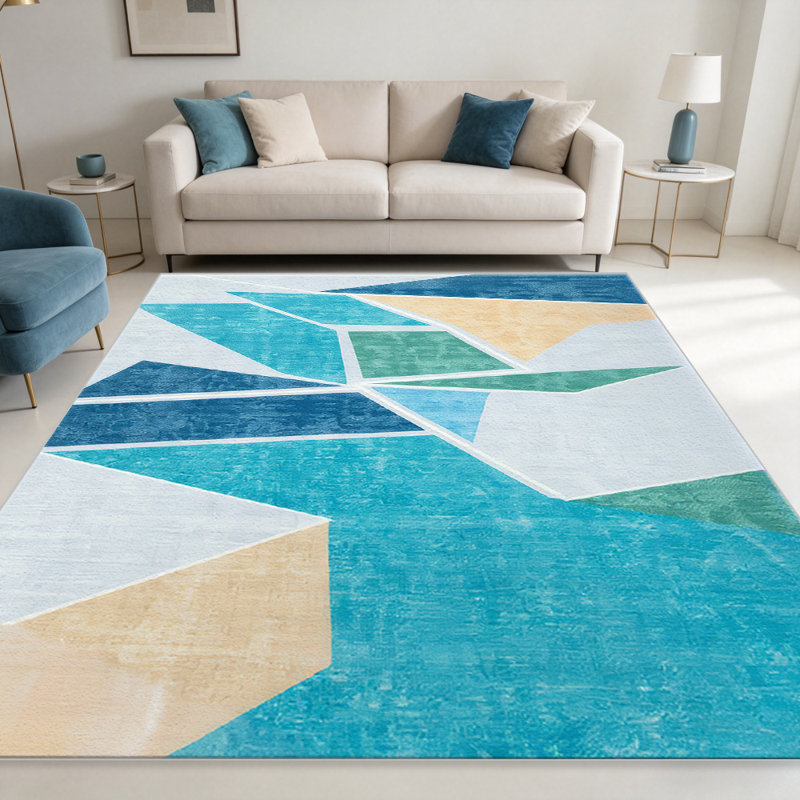Teal Geometric Abstract carpet-easy to clean, machine-washable, soft and comfortable; suitable for door mats, kitchens, living rooms, bedrooms, corridors, and laundry areas. Easy to clean, durable carpet for home decoration.