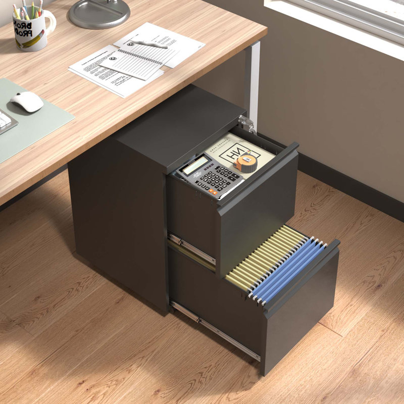 Markiese 14.69'' W Metal 2-Drawer Vertical Mobile  File Cabinet With Lock Fully Assembled, Black