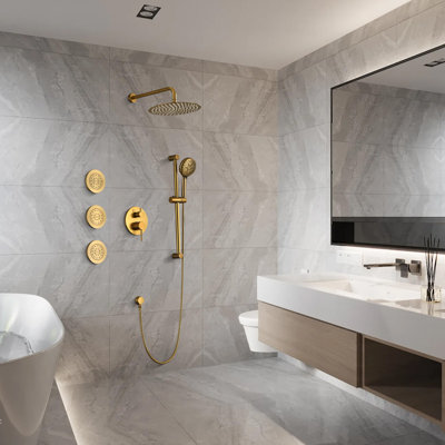 Système de douche avec 3 jets de corps, ensemble de douche à pluie à fixation murale 12 po et douchette à main