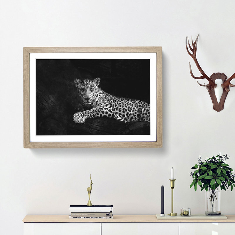 Leopard - Picture Frame Graphic Art Print, 62cm H x 87cm W x 2cm D, Oak Framed