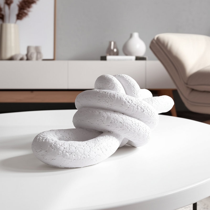 Sculpture Decorative Object Resin Polyresin Modern Knot Design for Home Office Bedroom Living Room Decor - 3" White