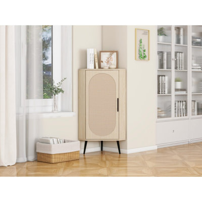 Armoire d'angle, porte en rotin, tables d'angle autoportantes pour petits espaces, support d'angle pour salon, cuisine, salle de bain, chambre à coucher