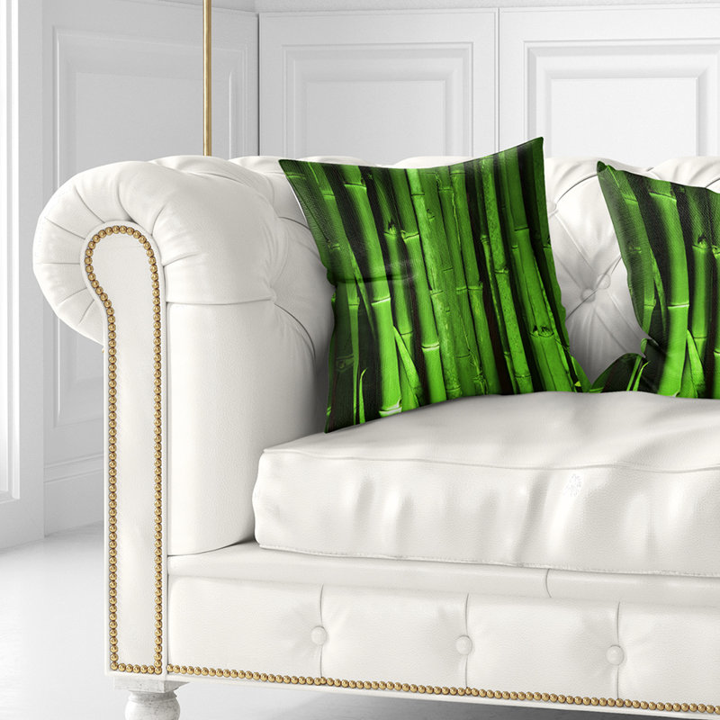 Vert forêt de bambou - coussin à imprimé floral, 16 po x 1 po, Coussin décoratif