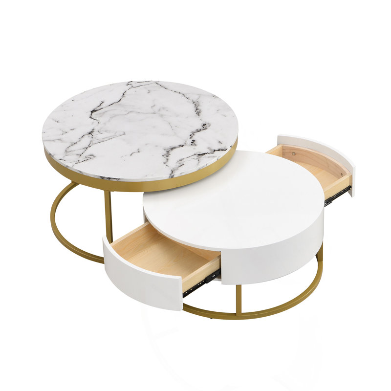 Ensemble de tables basses gigognes modernes avec tiroirs, peu encombrantes et élégantes pour tout salon