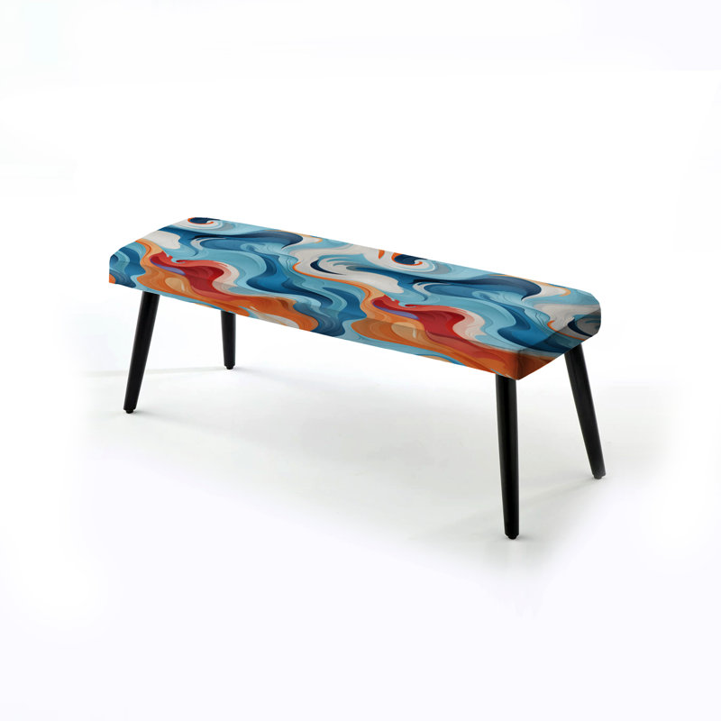 Blue and Orange Swirling Waves Harmony - Banc rembourré abstrait noir