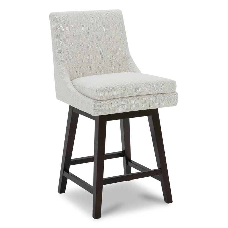 Aleksy Swivel 26'' Counter Stool, lvory Gray Polyester Blend