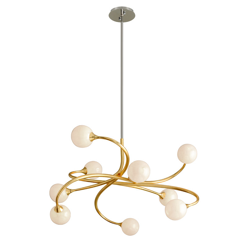Elegant Gold Leaf 9-Light Crystal Chandelier with Antique White Glass Shade