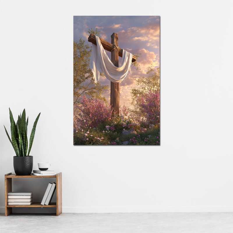  Grand art mural de Pâques - toile de printemps, décoration murale, œuvre d'art religieuse chrétienne pour la maison, peinture tendue avec cadre en pin, 28 po x 40 po