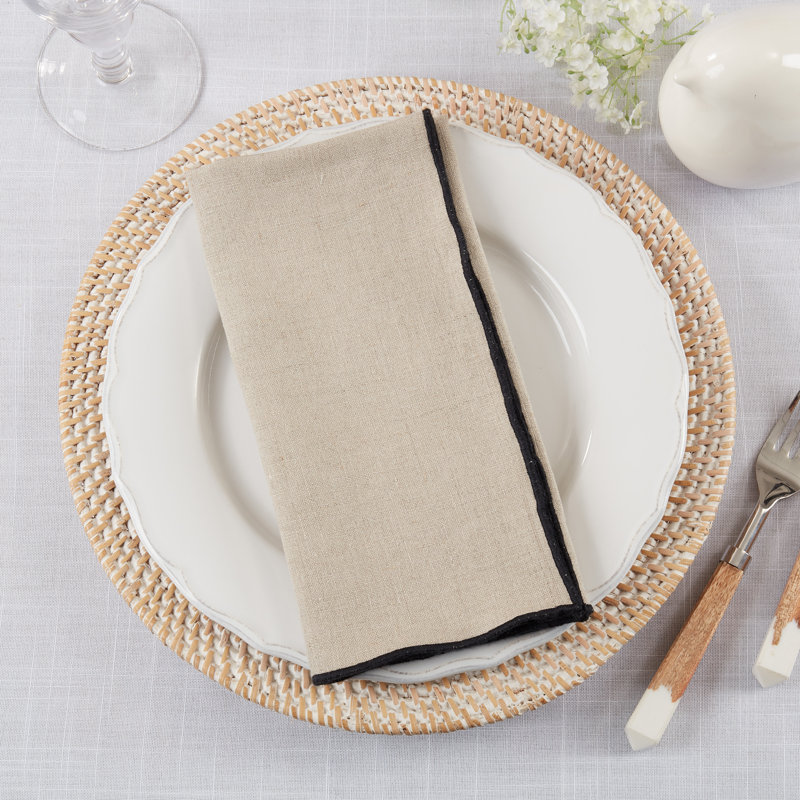 Set of 4 Dartmouth Linen No Pattern Square Napkins, Black/Natural