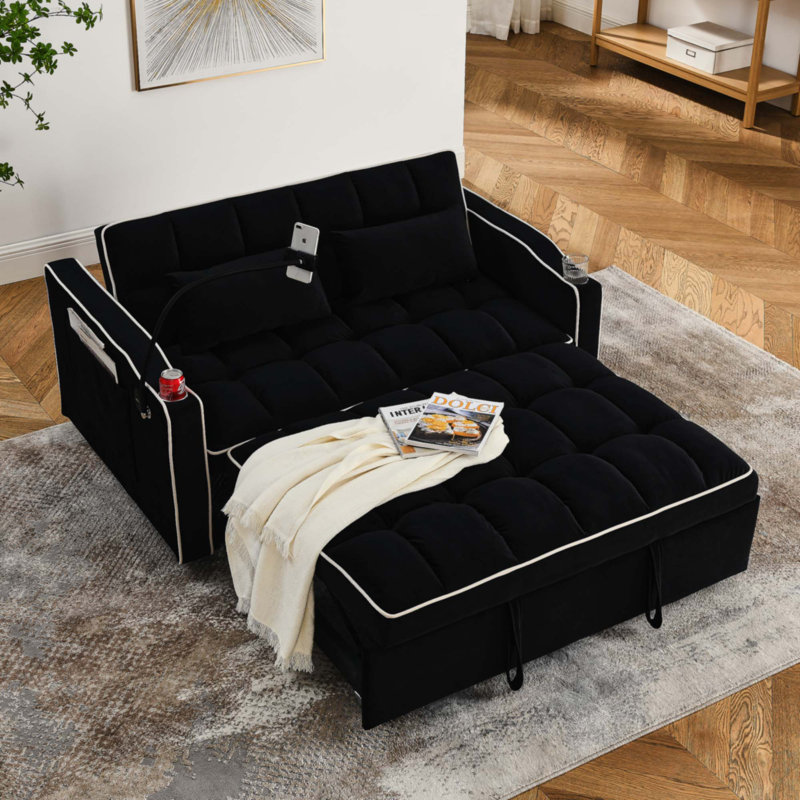 Canapé-lit pliable polyvalent de 55,51 pouces, Noir