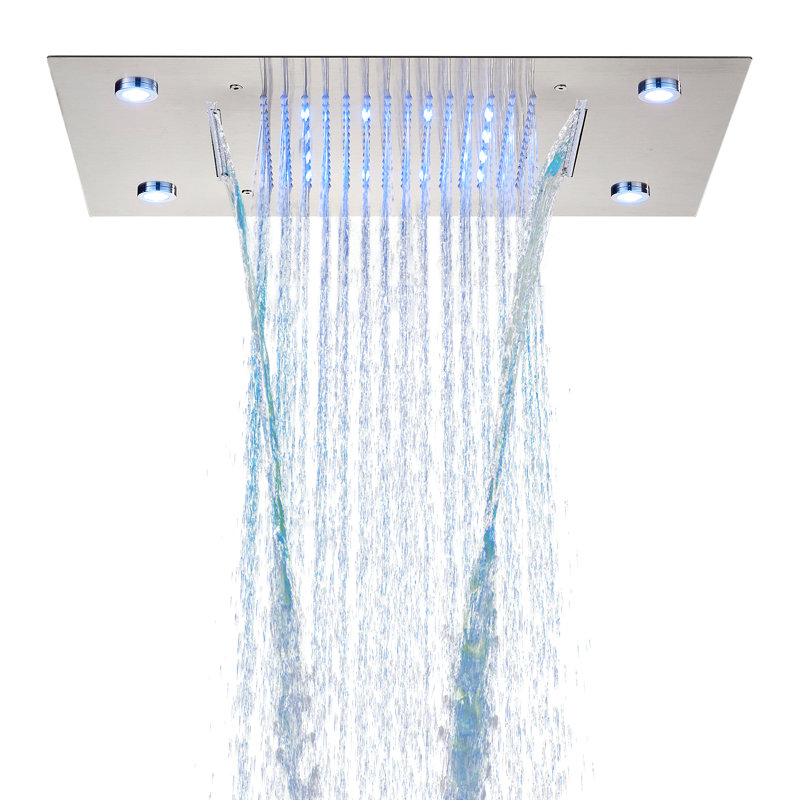 Pomme de douche 14 x 20 pouces avec 3 fonctions de brume de pluie, jet de pluie à haute pression, filtre à eau de douche, pomme de douche à pluie fixe 2,5 gallons par minute