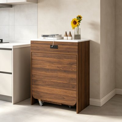 Space-Saving 74" Extendable Rolling Kitchen Island & Dining Table with Power Outlets, Storage, and Faux Marble Top