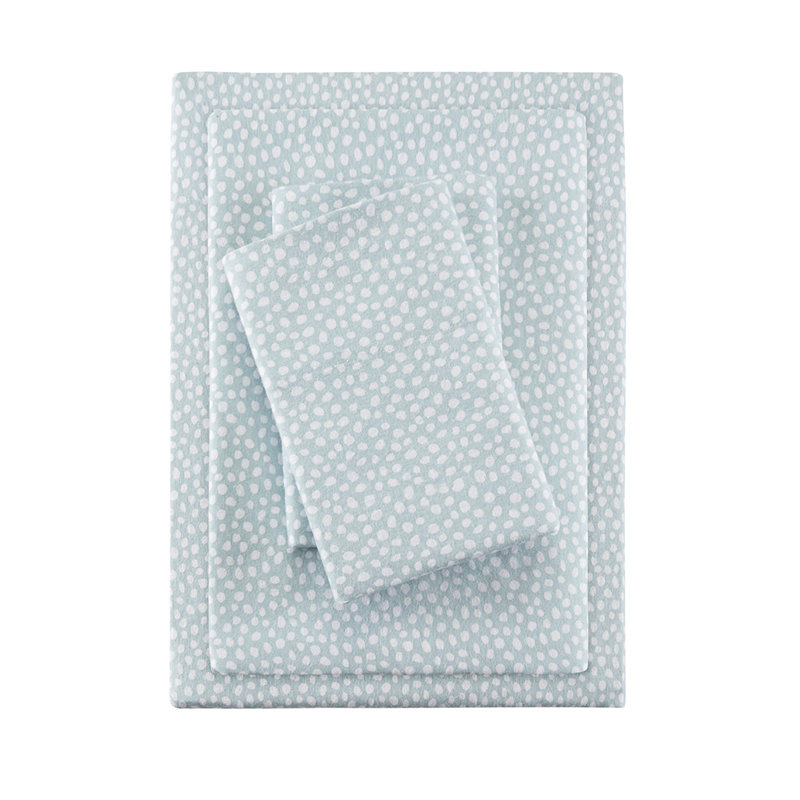 Ensemble de draps en flanelle Gracie Mills Paradise, Ensemble de draps pour lit grand avec un drap-hous, Bleu à pois