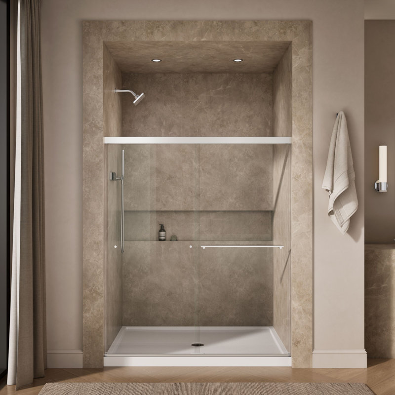 Revel 59.63" x 70" Double Sliding Shower Door with CleanCoat® Technology, Bright Polished Silver, Crystal Clear