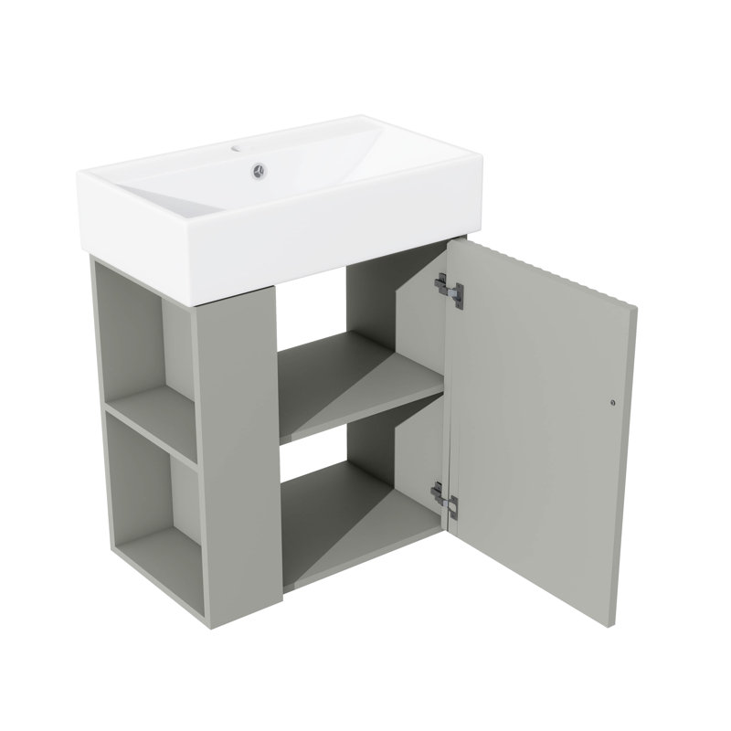Meuble-lavabo mural 21,6 pouces avec évier et rangement ouvert à gauche, Grey