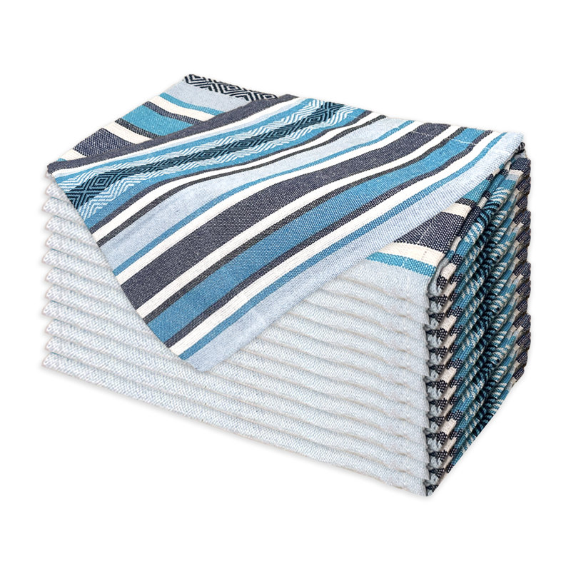 Ensemble de 12 serviettes de table en tissu tissé à rayures Salsa, Bleu